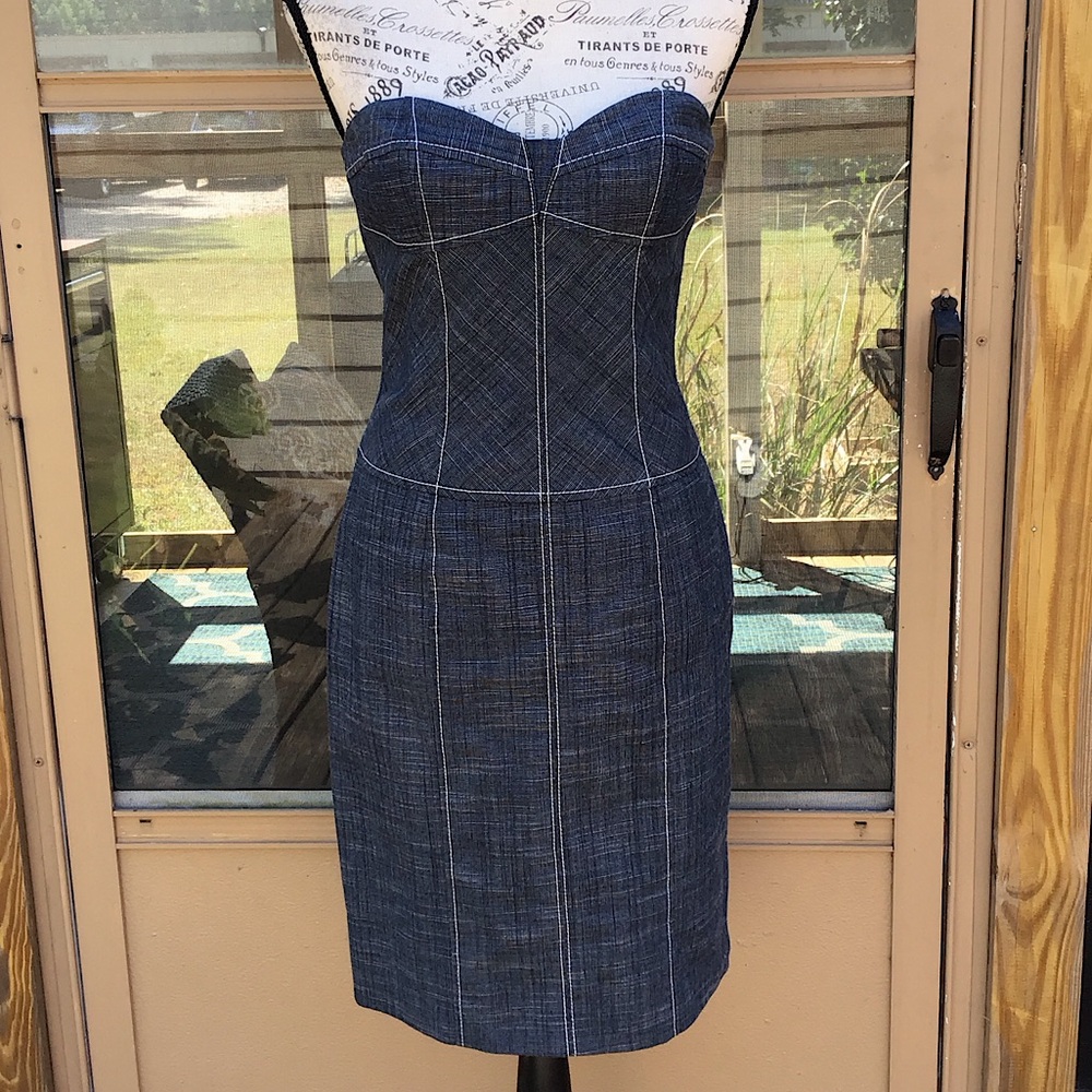 Phoebe Strapless Bustier Structure Denim White Top Stitching Dress